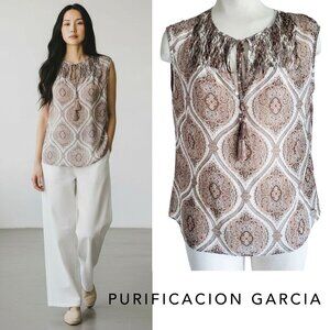 PURIFICACION GARCIA Paisley Pintuck Detail Blouse Lightweight Sleeveless M